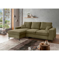 ECKSCHLAFSOFA  mit Rücken echt Cord Olivgrün  - Schwarz/Olivgrün, KONVENTIONELL, Textil/Metall (143/237cm) - Livetastic