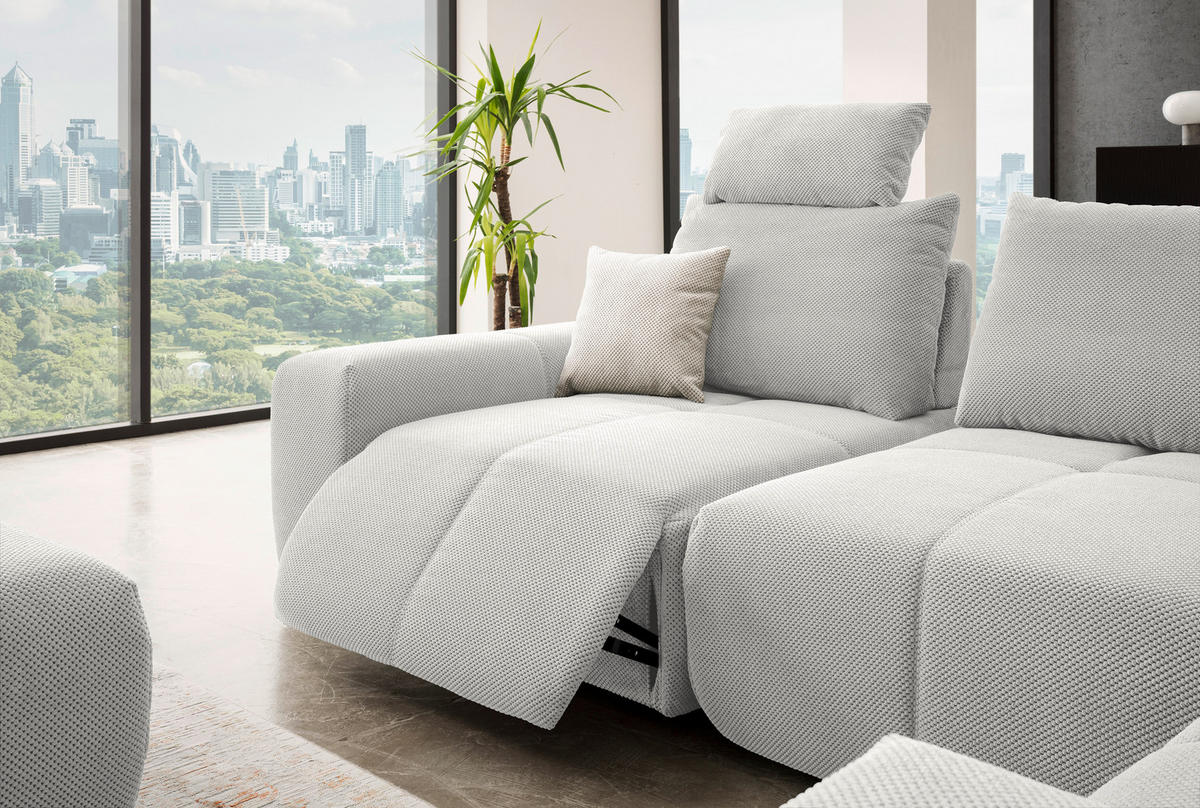 ECKSOFA in Velours Hellgrau  326/236 cm  - Hellgrau/Schwarz, Design, Kunststoff/Textil (326/236cm) - Xora