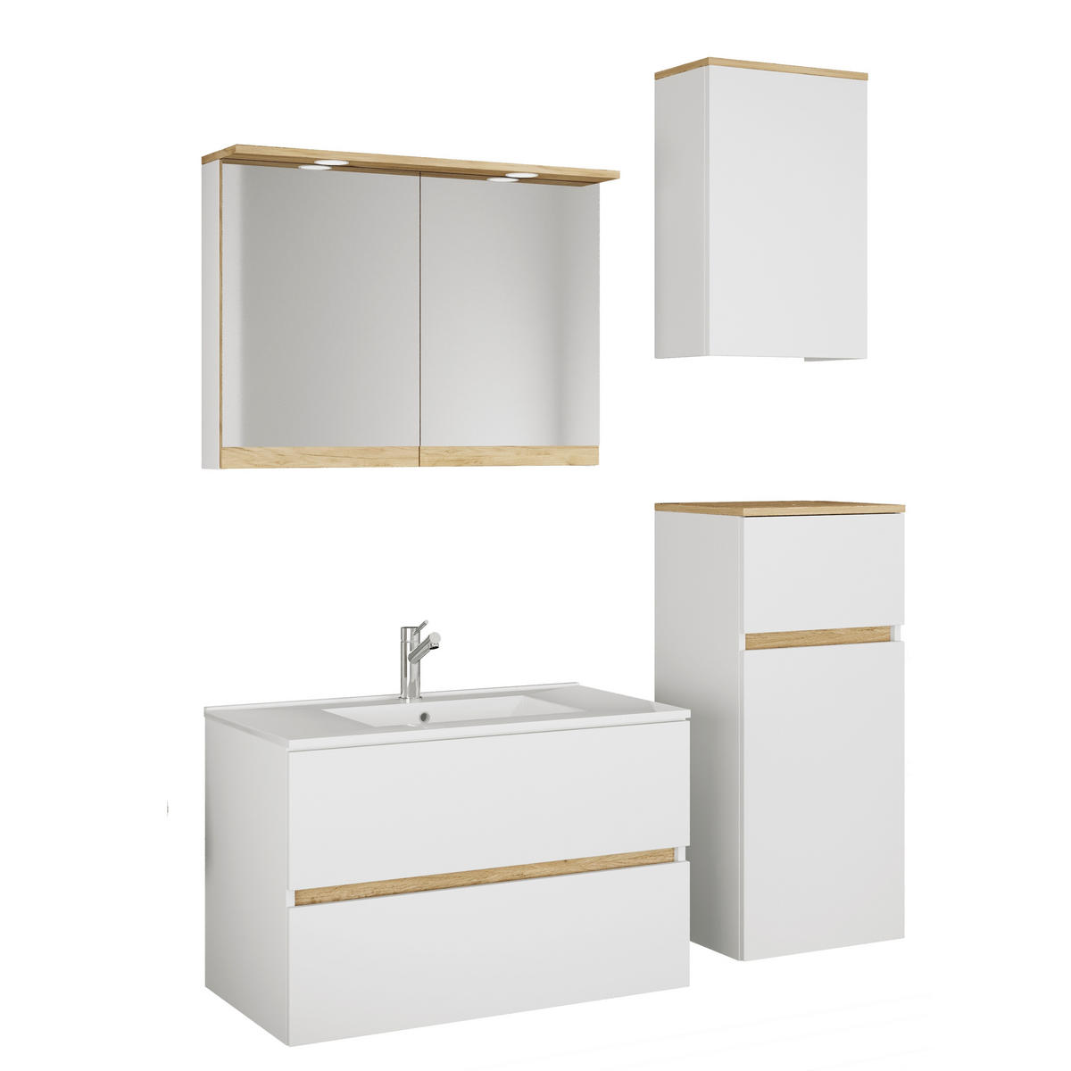 BADEZIMMER 5-teilig  in 121 cm  - Honigeiche/Weiß, Trend, Keramik/Holzwerkstoff (121cm) - MID.YOU
