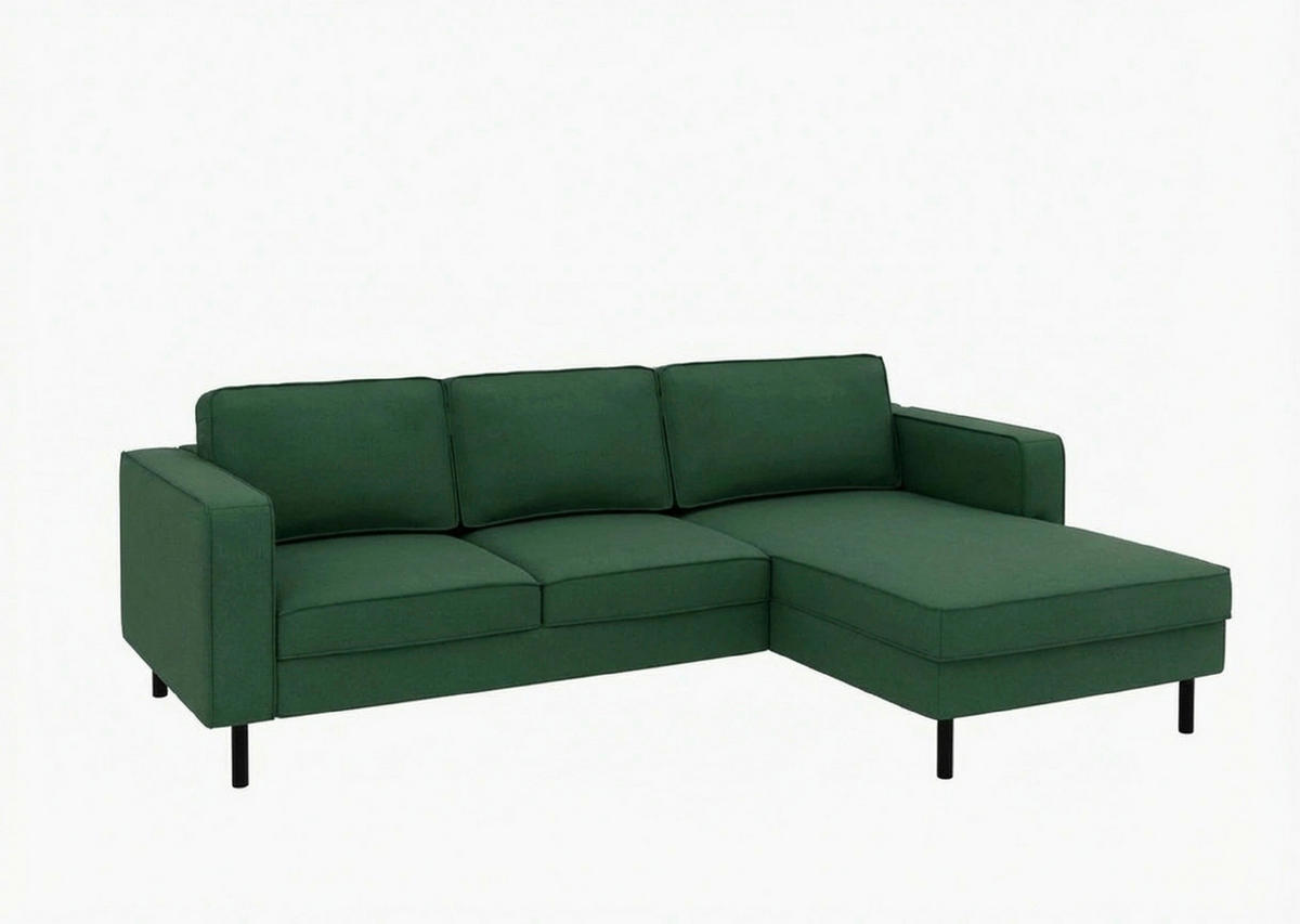 ECKSOFA WATKINS Dunkelgrün Struktur  - Dunkelgrün/Schwarz, MODERN, Textil/Metall (232/161cm) - Trendmanufaktur