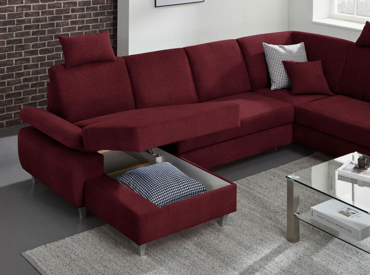 WOHNLANDSCHAFT in Webstoff Rot  - Silberfarben/Rot, Konventionell, Holz/Textil (167/322/186cm) - Cantus