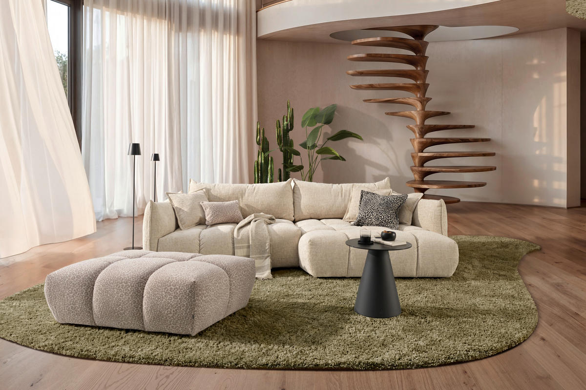 ECKSOFA Beige Chenille Zierkissen, Rückenkissen, Rücken echt  - Beige/Schwarz, Design, Kunststoff/Textil (302/156cm) - Lomoco