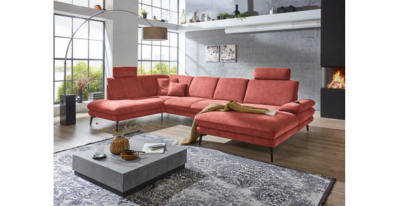WOHNLANDSCHAFT in Velours Koralle - Koralle/Schwarz, Design, Textil/Metall (208/344/180cm) - Dieter Knoll