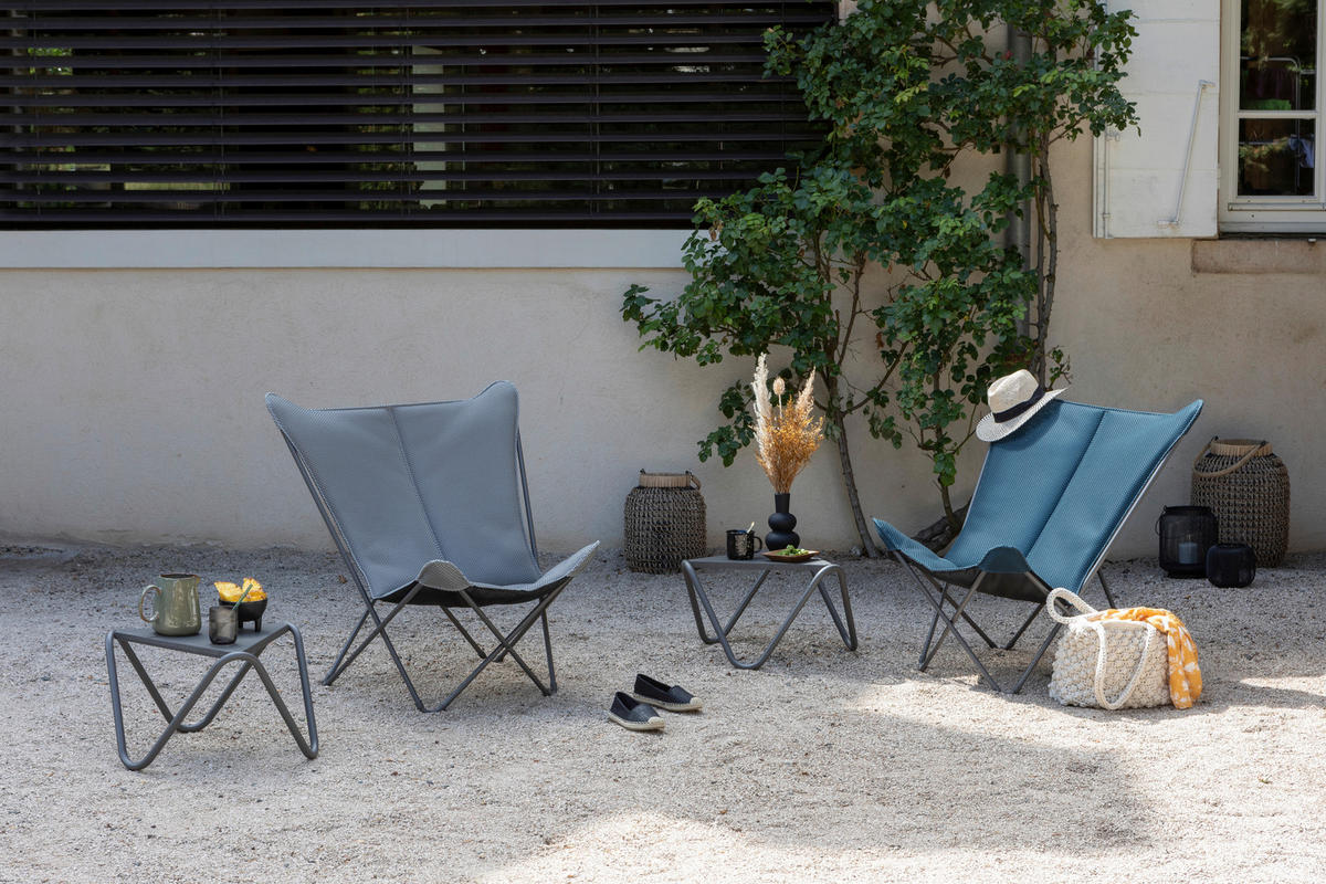 GARTEN-RELAXSESSEL Stahl  - Titanfarben/Dunkelblau, Basics, Kunststoff/Metall (91/87/83cm) - Lafuma Mobilier