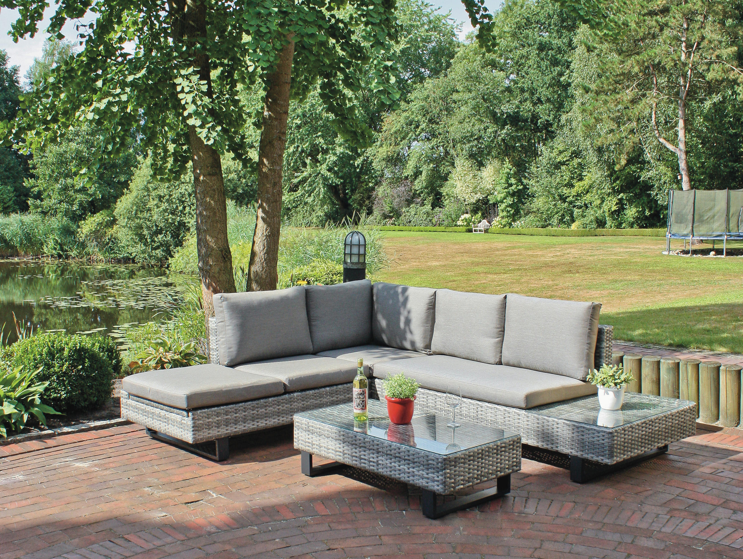 LOUNGEGARNITUR 3-teilig   Aluminium  - Klar/Schwarz, Basics, Glas/Kunststoff - Gardenson