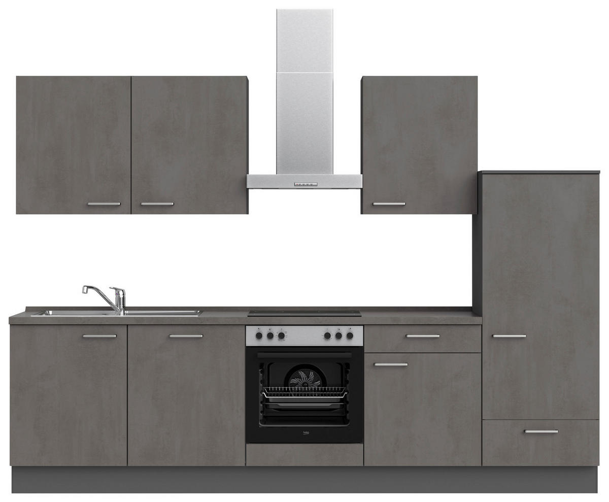 KÜCHENLEERBLOCK Riva 300 cm  in Schieferfarben  - Schieferfarben/Edelstahlfarben, MODERN, Holzwerkstoff/Metall (300cm) - Nobilia