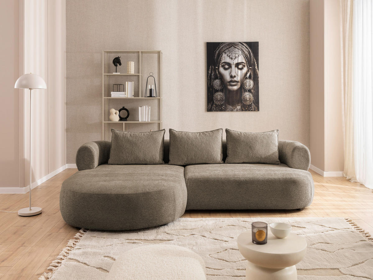ECKSOFA FERRO Braun Chenille  - Schwarz/Braun, Design, Kunststoff/Textil (156/256cm) - Livetastic