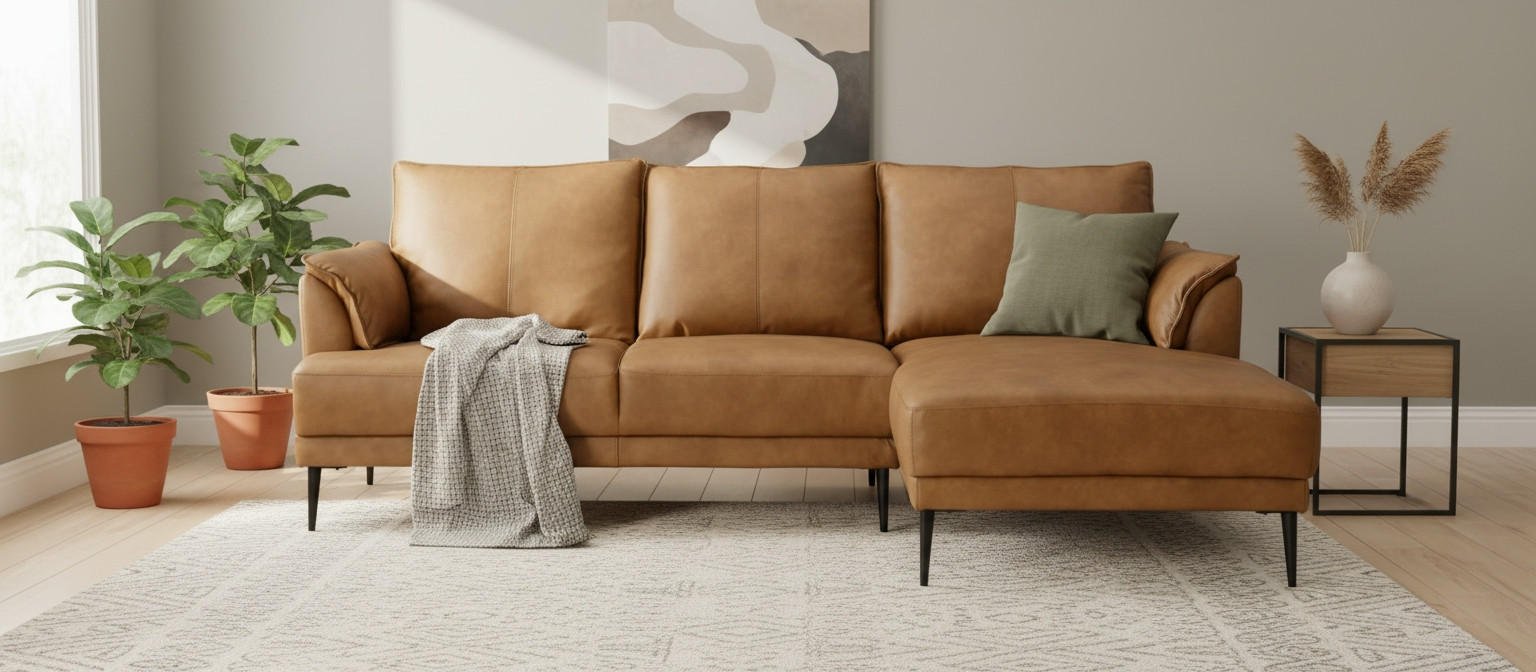 KUTNA GARNITURA koža  konjak   - crna/konjak, Design, koža/tekstil (233/153cm) - Livetastic