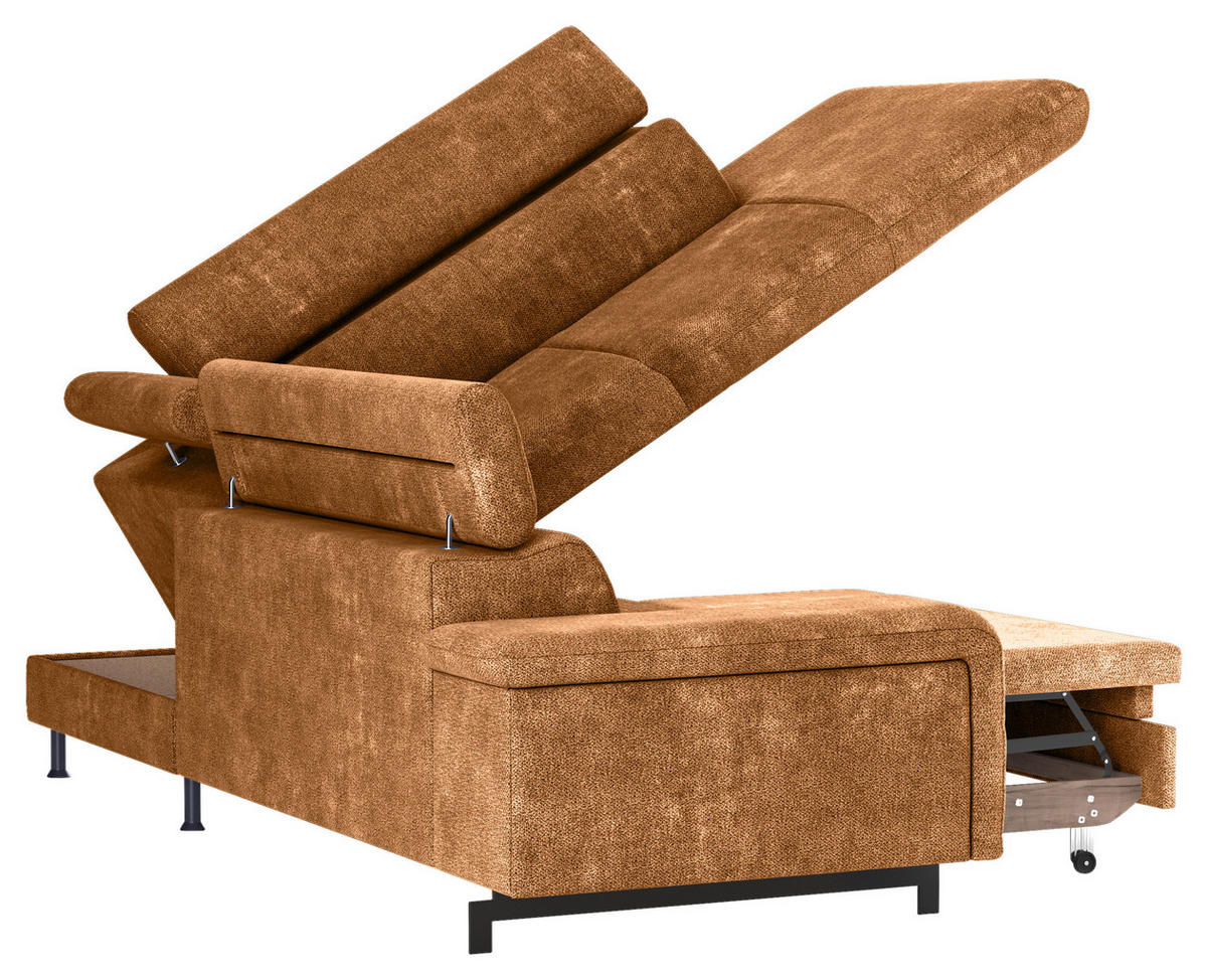 ECKSOFA Cognac Chenille  - Cognac/Schwarz, Textil/Metall (262/215cm) - MID.YOU