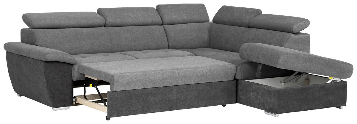 ECKSOFA in Mikrofaser Schwarz, Dunkelgrau  - Chromfarben/Dunkelgrau, Design, Textil/Metall (262/216cm) - Livetastic