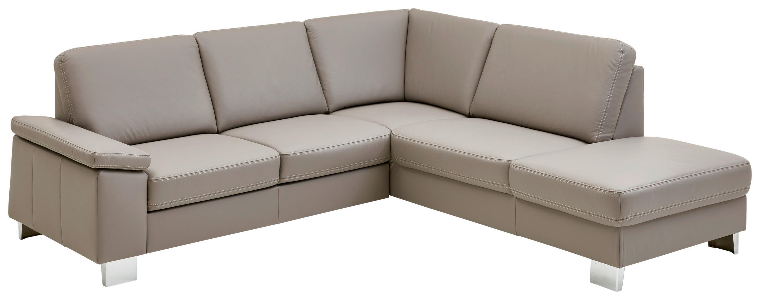 ECKSOFA in Echtleder Grau  248/235 cm  - Beige/Alufarben, Design, Leder/Metall (248/235cm) - Beldomo Premium