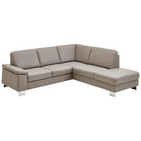 ECKSOFA in Echtleder Grau  248/235 cm  - Beige/Alufarben, Design, Leder/Metall (248/235cm) - Beldomo Premium
