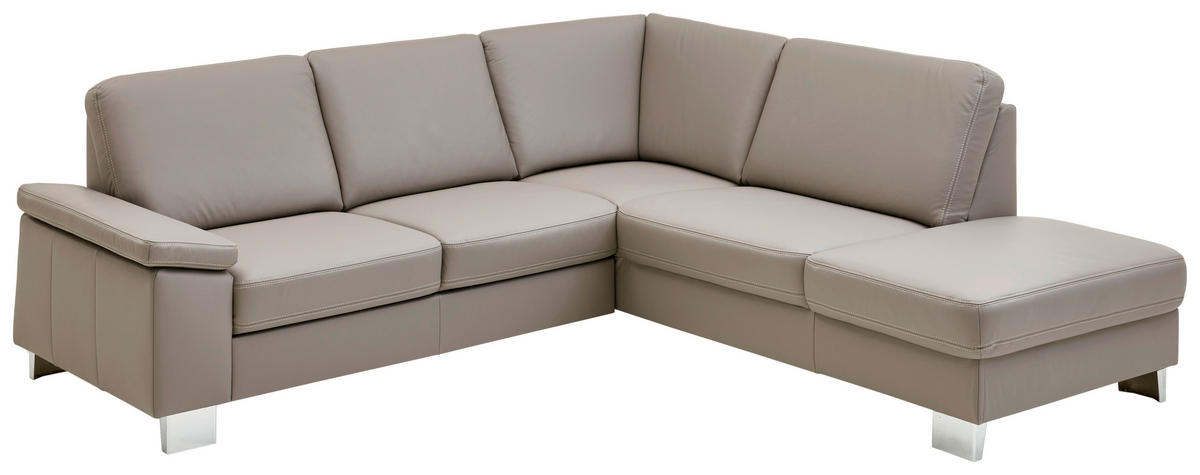ECKSOFA in Echtleder Grau  248/235 cm  - Beige/Alufarben, Design, Leder/Metall (248/235cm) - Beldomo Premium