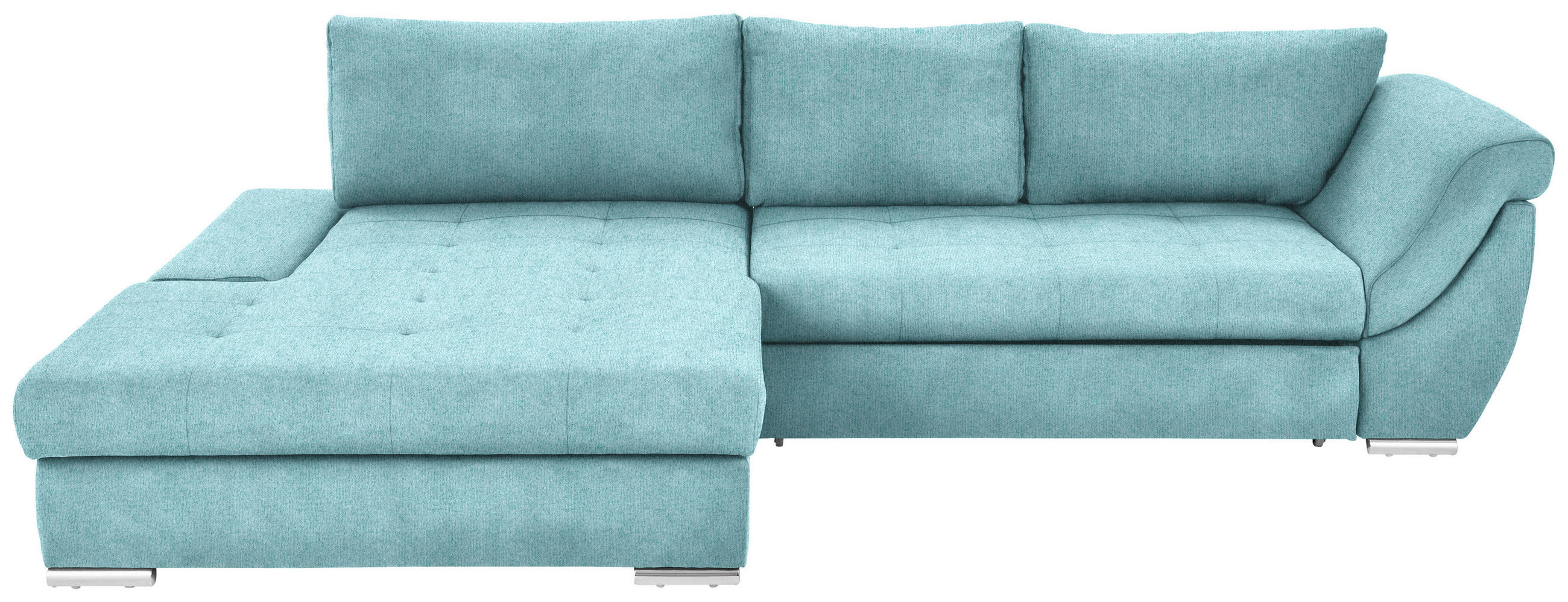 ECKSOFA Türkis Flachgewebe Rückenkissen, Bettkasten, Schlaffunktion, Rücken echt, Liegefläche im Originalstoff  - Türkis/Silberfarben, Design, Textil/Metall (174/306cm) - Carryhome