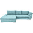 ECKSOFA Türkis Flachgewebe Rückenkissen, Bettkasten, Schlaffunktion, Rücken echt, Liegefläche im Originalstoff  - Türkis/Silberfarben, Design, Textil/Metall (174/306cm) - Carryhome