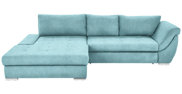 ECKSOFA Türkis Flachgewebe Rückenkissen, Bettkasten, Schlaffunktion, Rücken echt, Liegefläche im Originalstoff  - Türkis/Silberfarben, Design, Textil/Metall (174/306cm) - Carryhome