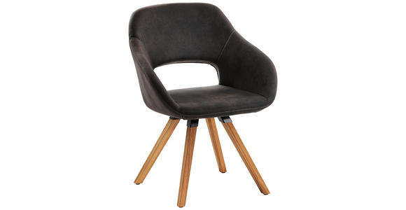 STUHL Mikrofaser Balkeneiche massiv Anthrazit, Eichefarben - Eichefarben/Anthrazit, Design, Holz/Textil (63/83/58cm) - Valnatura