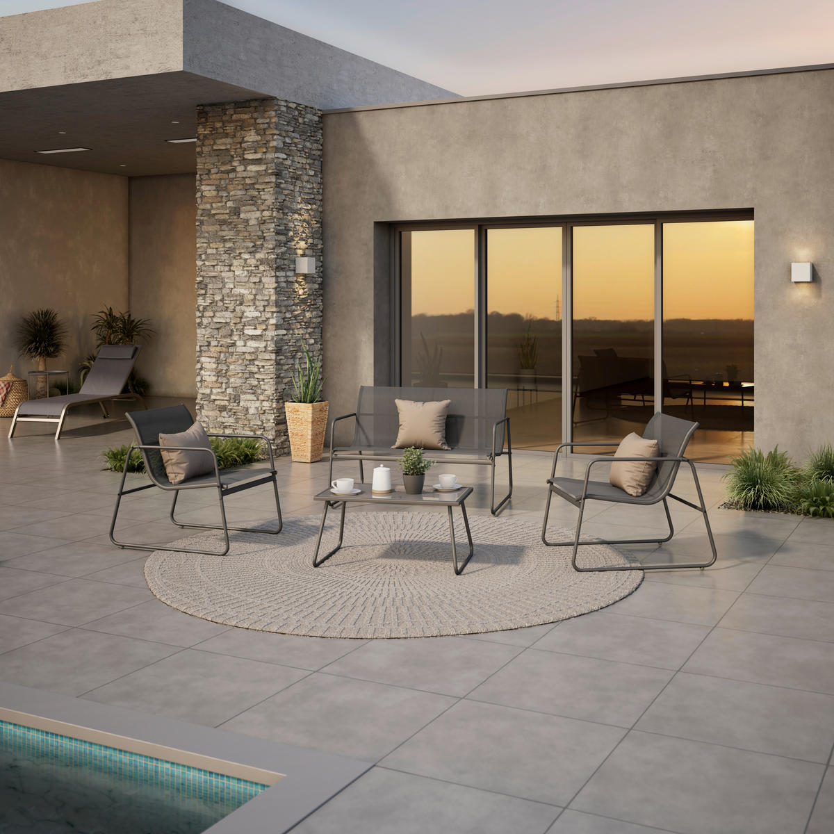 LOUNGEGARNITUR Eisen  - Grau, MODERN, Glas/Textil - Ambia Garden