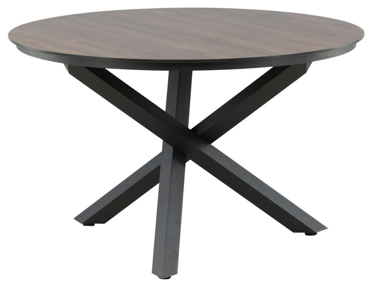 GARTENTISCH Metall, Kunststoff Braun, Schwarz rund  - Schwarz/Braun, KONVENTIONELL, Kunststoff/Metall (120/120/75cm) - Gardenson