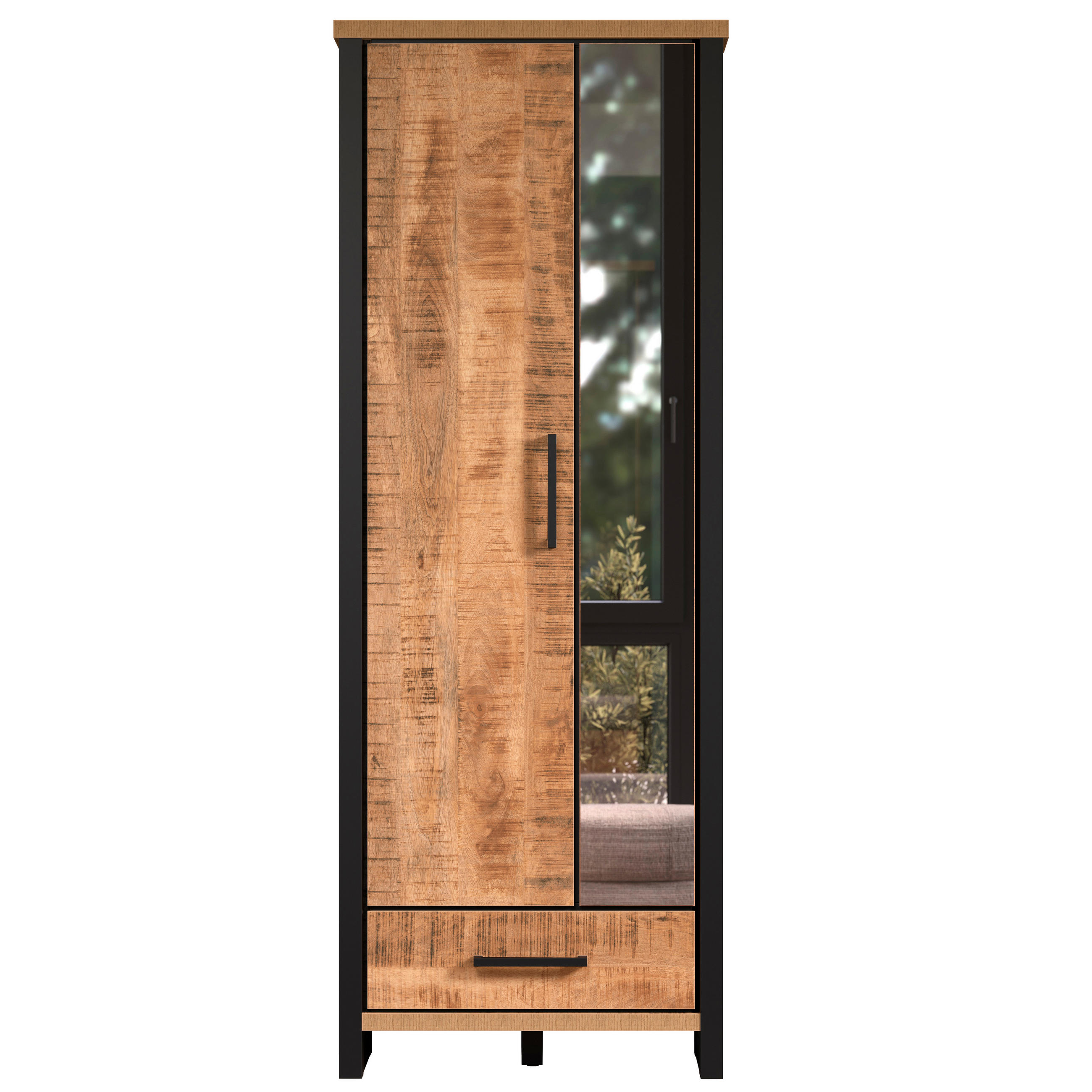 GARDEROBENSCHRANK ENNA GD  in 73/195/39 cm  - Schwarz/Naturfarben, Basics, Glas/Holzwerkstoff (73/195/39cm) - MID.YOU