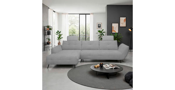 ECKSOFA Grau Chenille Armlehnenkissen, Rücken echt, Sitztiefenverstellung  - Schwarz/Grau, KONVENTIONELL, Textil/Metall (215/313cm) - Hom`in