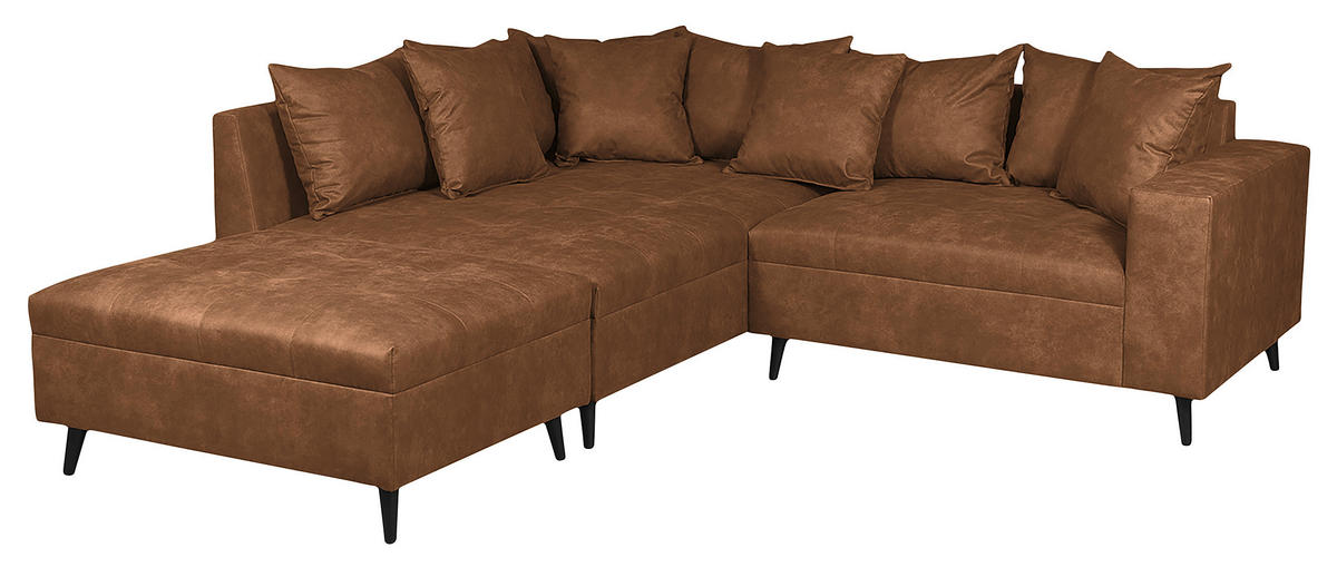 Ecksofa inkl. Hocker in Mikrofaser Braun  - Schwarz/Braun, Design, Holz/Textil (174/247cm) - MID.YOU