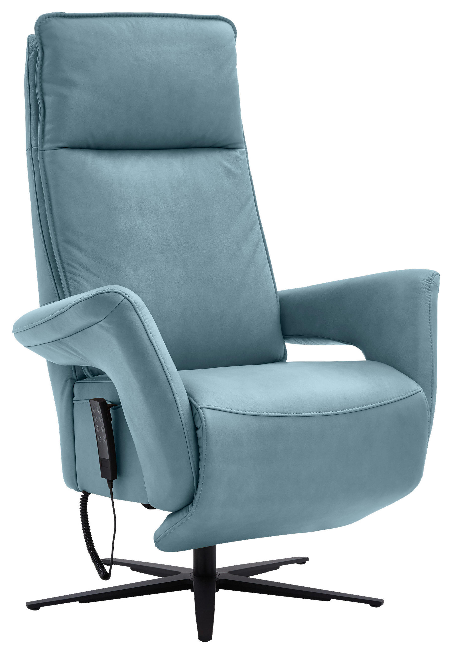 RELAXSESSEL in Leder Blau  - Blau/Schwarz, Design, Leder/Metall (83/123/87cm) - Valdera