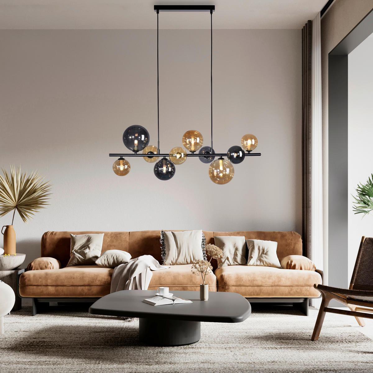 STROPNÍ ZÁVĚSNÉ LED SVÍTIDLO - černá, Trend, kov/plast (85/35/150cm)