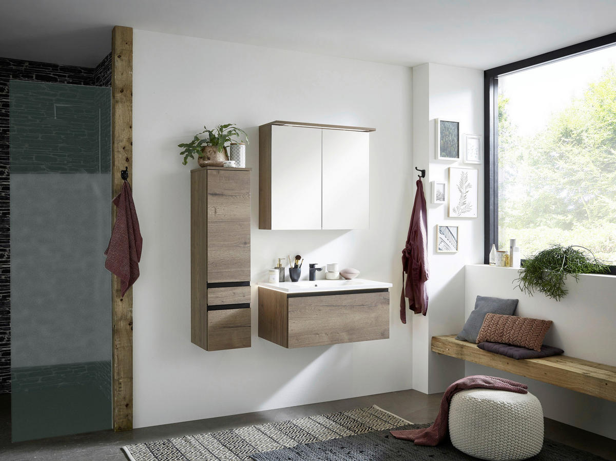 MIDISCHRANK 30/115,2/37,2 cm  - Edelstahlfarben/Eichefarben, LIFESTYLE, Holzwerkstoff (30/115,2/37,2cm) - Celina Home