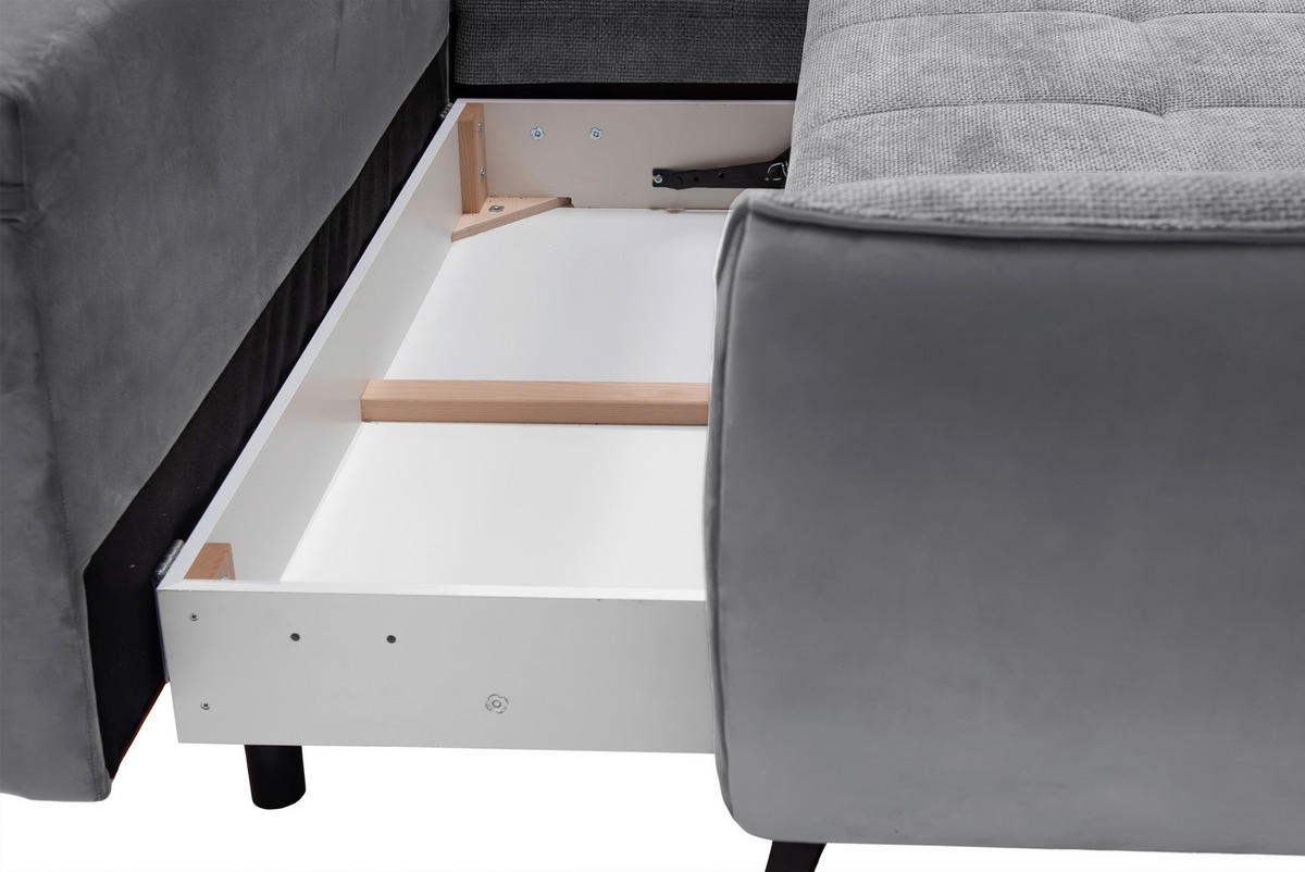 ECKSOFA in Struktur Grau, Hellgrau  282/187 cm  - Hellgrau/Schwarz, Design, Textil/Metall (282/187cm) - Livetastic
