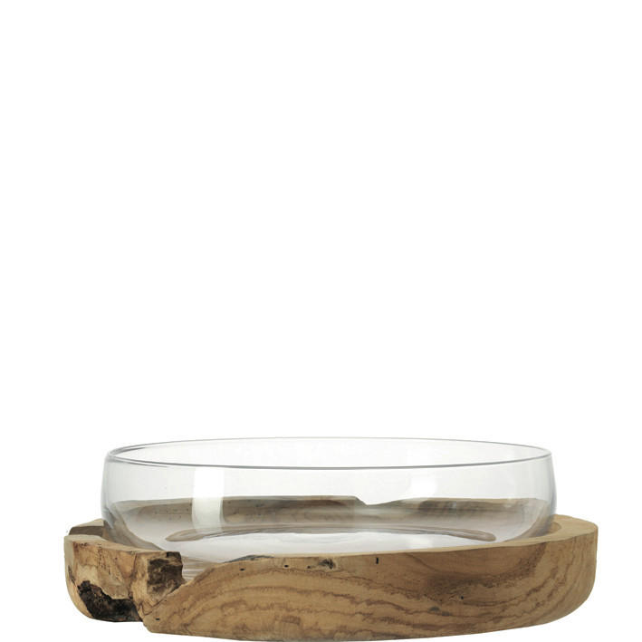 DEKOSCHALE - Klar/Braun, Basics, Glas/Holz (39/12/39cm) - Leonardo
