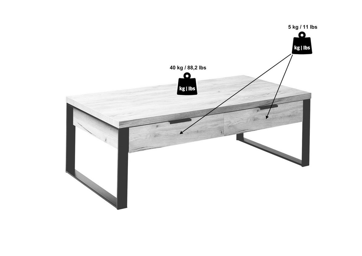 COUCHTISCH in Metall, Holzwerkstoff 118/59/40 cm  - Eichefarben/Anthrazit, KONVENTIONELL, Holzwerkstoff/Metall (118/59/40cm) - Livetastic