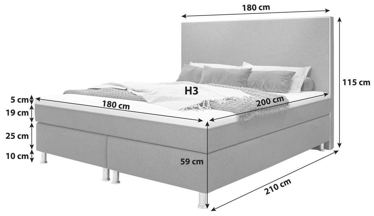 BOXSPRINGBETT 180/200 cm  in Schwarz  - Silberfarben/Schwarz, KONVENTIONELL, Textil/Metall (180/200cm) - MID.YOU