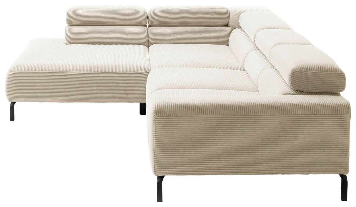 ECKSOFA inkl. Funktion in Cord Naturfarben  - Schwarz/Naturfarben, Modern, Textil/Metall (219/309cm) - Pure Home Lifestyle