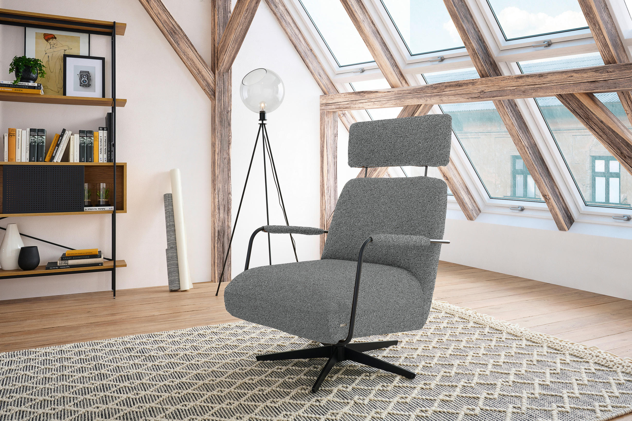 SESSEL in Flachgewebe, Bouclé Grau  - Schwarz/Grau, Design, Textil/Metall (71/103/91cm) - Koinor