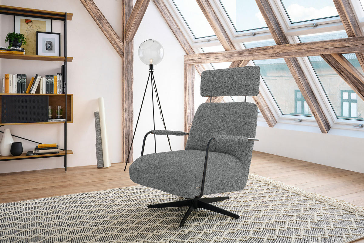 SESSEL in Flachgewebe, Bouclé Grau  - Schwarz/Grau, Design, Textil/Metall (71/103/91cm) - Koinor