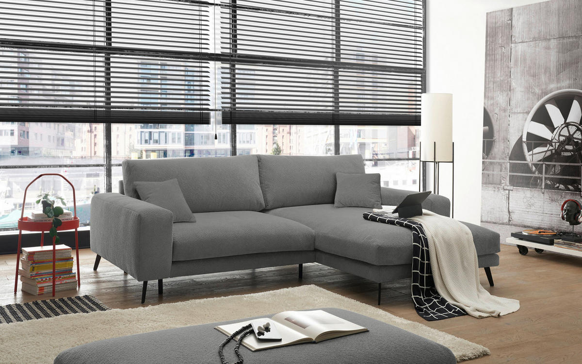 ECKSOFA Dunkelgrau Webstoff  - Dunkelgrau/Schwarz, KONVENTIONELL, Textil/Metall (269/195cm) - SetOne by Musterring