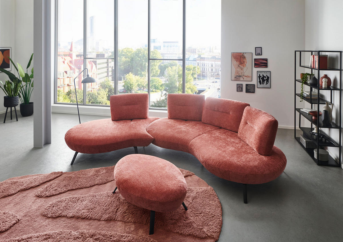 BIGSOFA Flachgewebe Rot  - Rot/Schwarz, Design, Textil/Metall (456/93/138cm) - Moderano