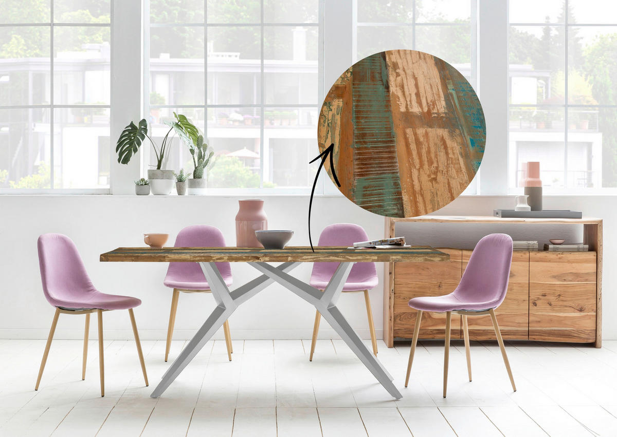 ESSTISCH 160/85/73 cm Echtholz  Holz, Metall rechteckig Multicolor, Silberfarben  - Silberfarben/Multicolor, MODERN, Holz/Metall (160/85/73cm) - MID.YOU