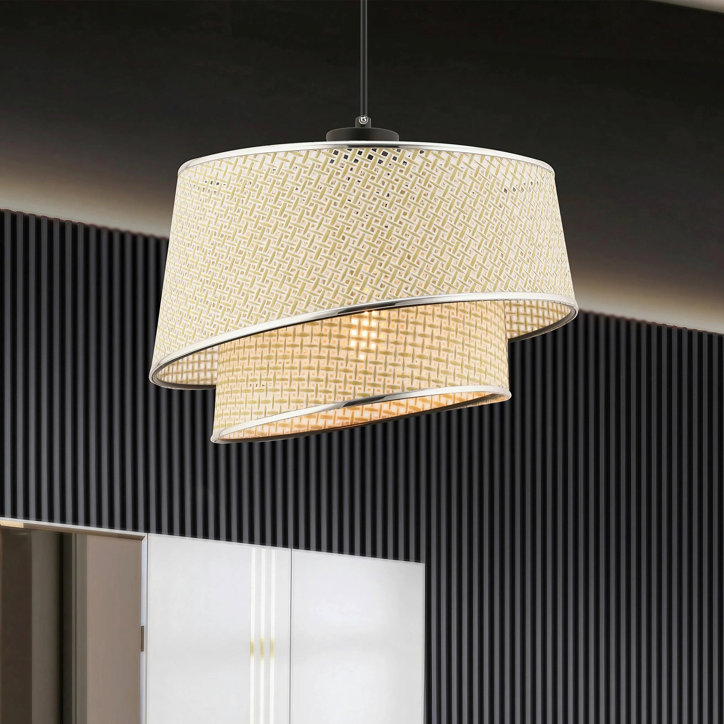 HÄNGELEUCHTE 32/65 cm   - Silberfarben/Creme, Design, Textil/Metall (32/65cm) - P & B