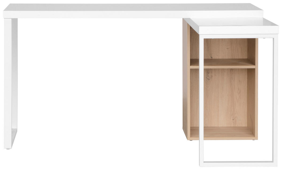 KOTNA PISALNA MIZA kovina, leseni material bela, barve hrasta  - barve hrasta/bela, Moderno, kovina/leseni material (140/60/75cm) - MID.YOU