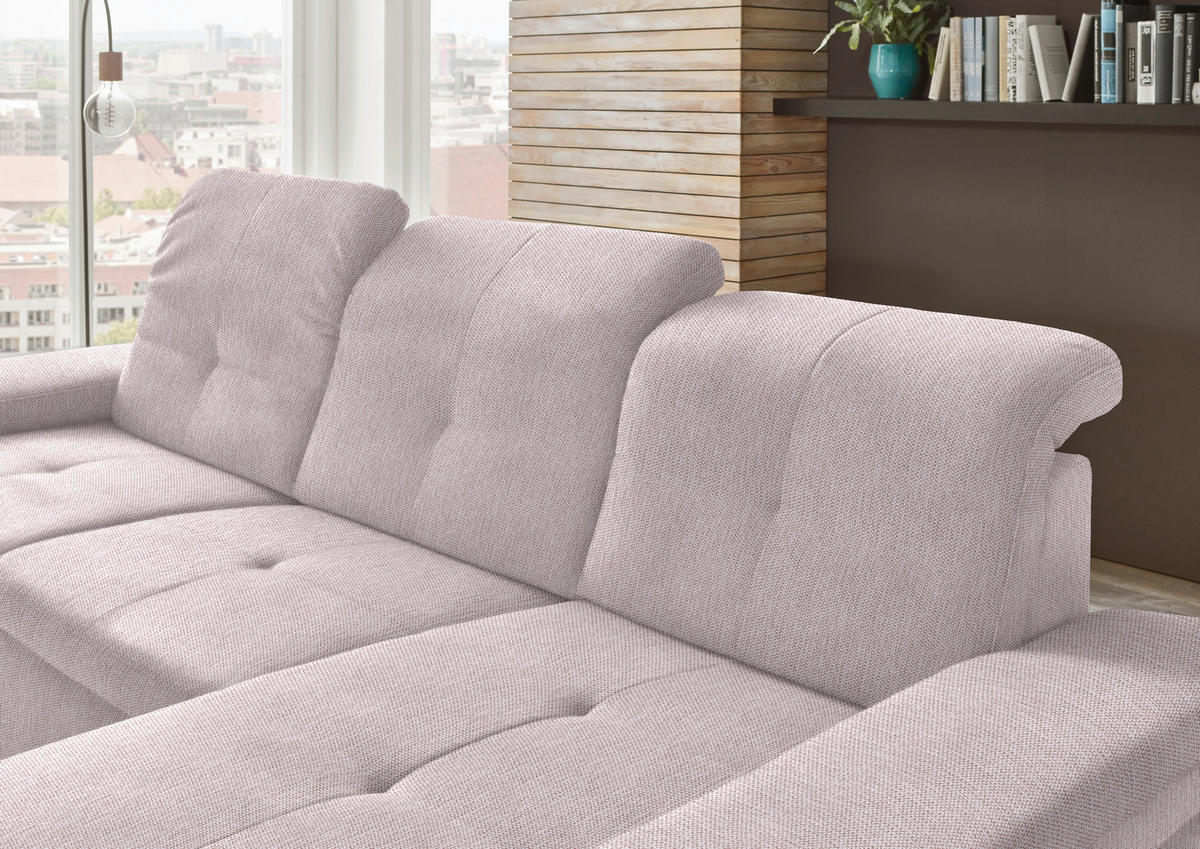 ECKSOFA in Flachgewebe Hellrosa  - Hellrosa/Schwarz, Design, Textil/Metall (297/174cm) - Beldomo Style