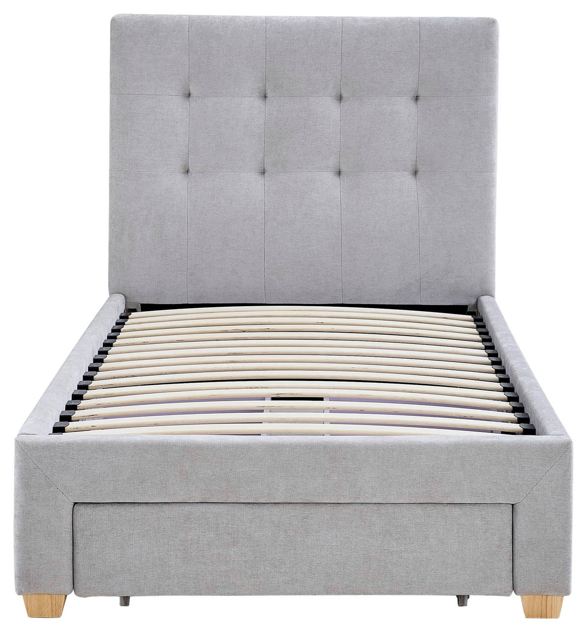 POLSTERBETT 90/200 cm, inkl. gepolstertes Kopfteil, Lattenrost, Bettschubladen,  in Hellgrau  - Hellgrau/Naturfarben, Design, Holz/Textil (90/200cm) - Boxxx