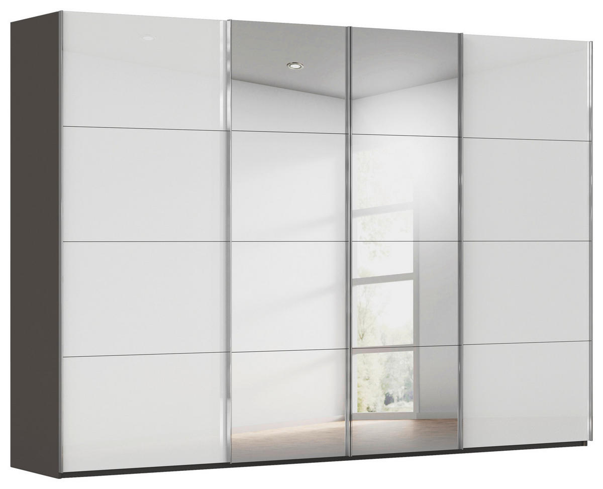 SCHWEBETÜRENSCHRANK 316/235/68 cm 4-türig Graphitfarben, Weiß  - Chromfarben/Graphitfarben, Design, Glas/Holzwerkstoff (316/235/68cm) - Novel