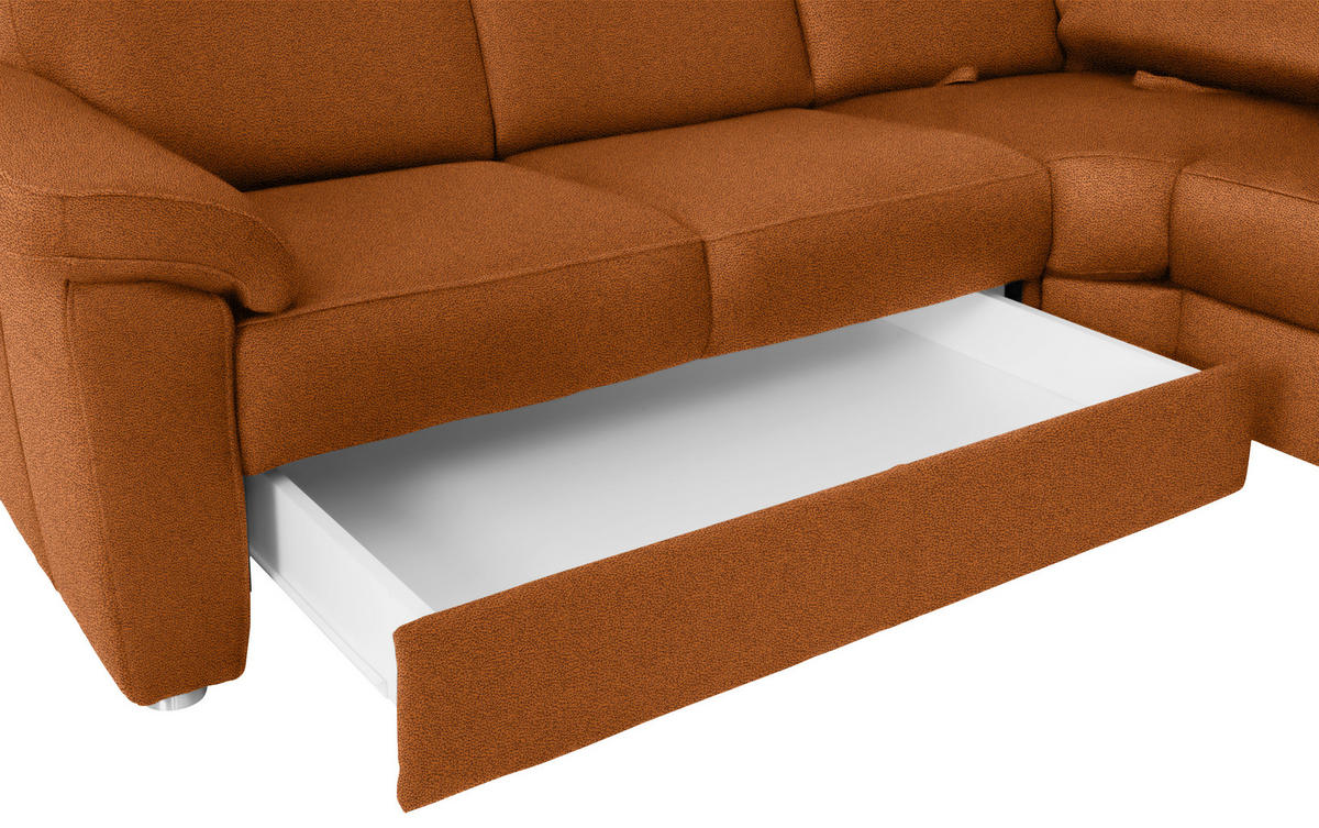 WOHNLANDSCHAFT Cognac Flachgewebe  - Chromfarben/Cognac, KONVENTIONELL, Textil/Metall (240/336/163cm) - Beldomo System