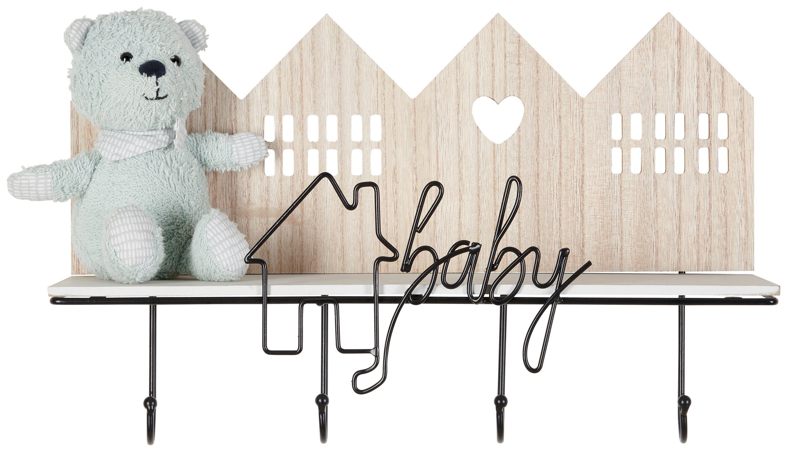 VEŠIAKOVÝ HÁČIK - čierna/prírodná farba, Basics, kov/drevo (45/13/29cm) - My Baby Lou