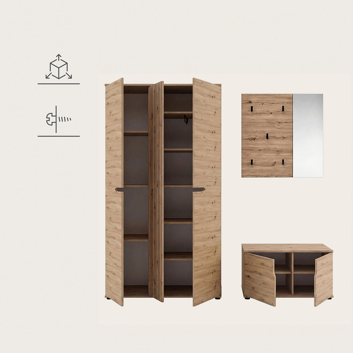 GARDEROBE 3-teilig  in 199/191/37 cm  - Eiche Artisan, Design, Holzwerkstoff (199/191/37cm) - MID.YOU