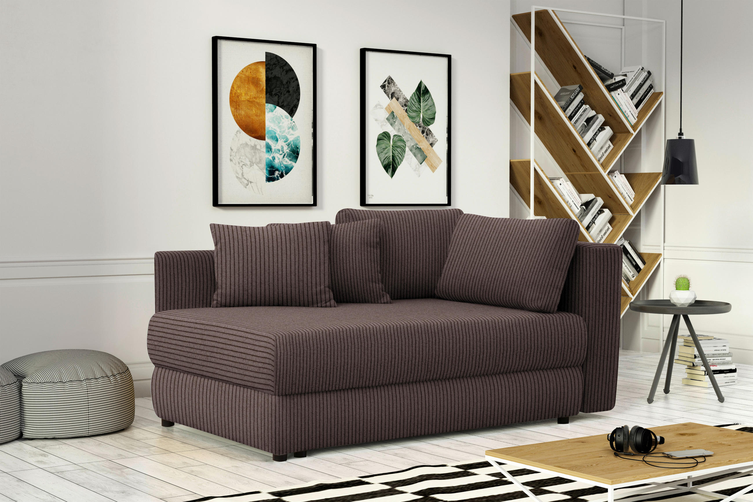 RÉCAMIERE in Cord Braun - Schwarz/Braun, Design, Kunststoff/Textil (171/71-88/93cm) - Cantus