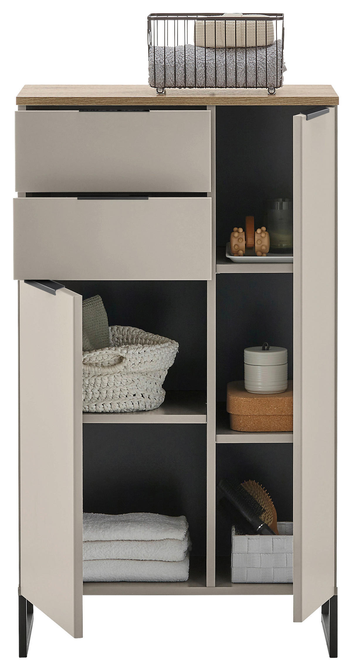 MIDISCHRANK 60/106/32 cm  - Kaschmir/Eichefarben, KONVENTIONELL, Holzwerkstoff/Metall (60/106/32cm) - home24