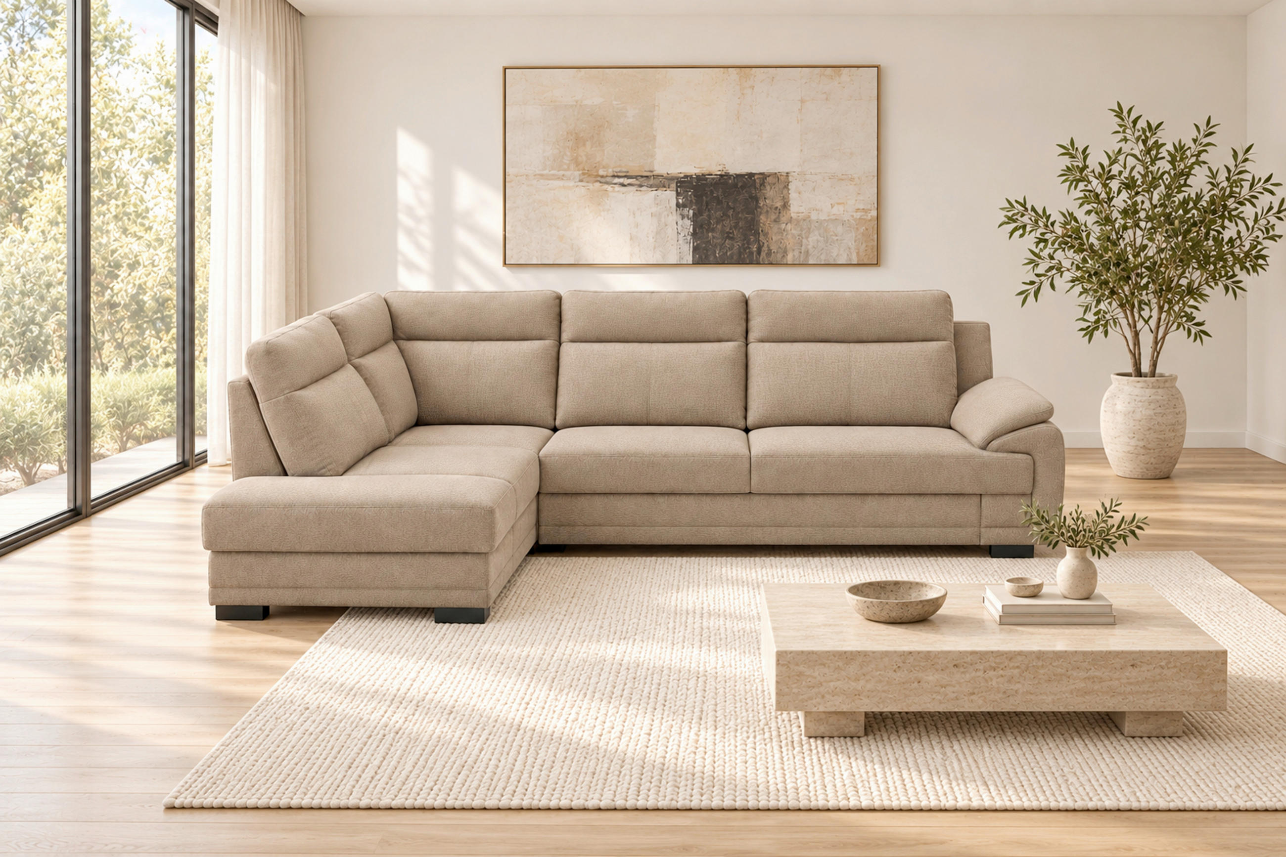 ECKSOFA ALTONA in Flachgewebe Cappuccino  - Schwarz/Cappuccino, Basics, Holz/Holzwerkstoff (272/207cm) - MID.YOU